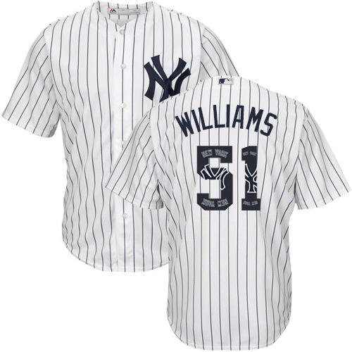 Yankees #51 Bernie Williams White Strip Team Logo Fashion Stitched MLB Jersey - Click Image to Close